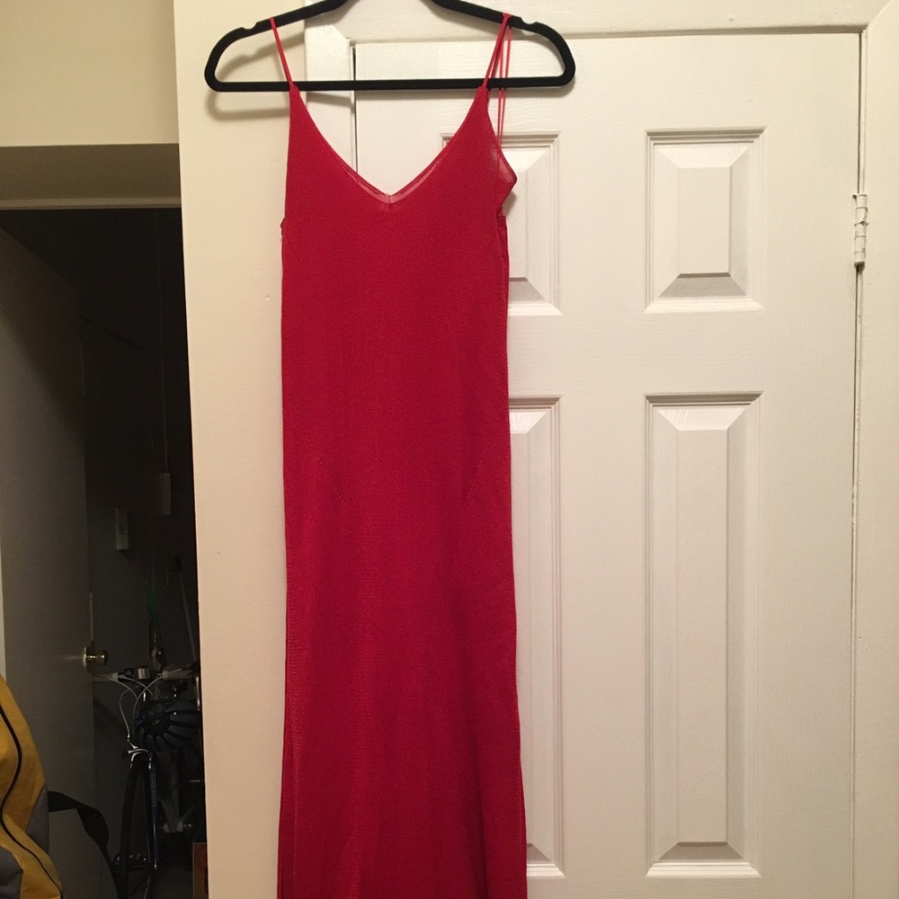 Zara Knit red spaghetti strap dress