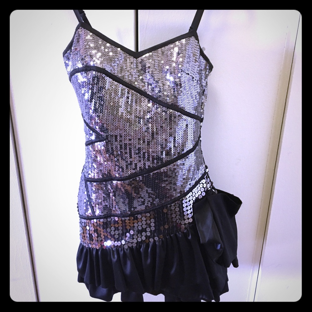 Bebe Silver/Black Sequin Party Dress