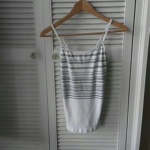 Athleta white tank top with gray stripes