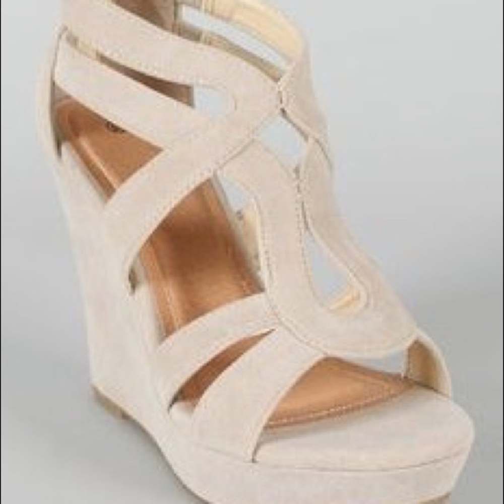 Strappy Open Toe Platform Wedge Beige Top Moda