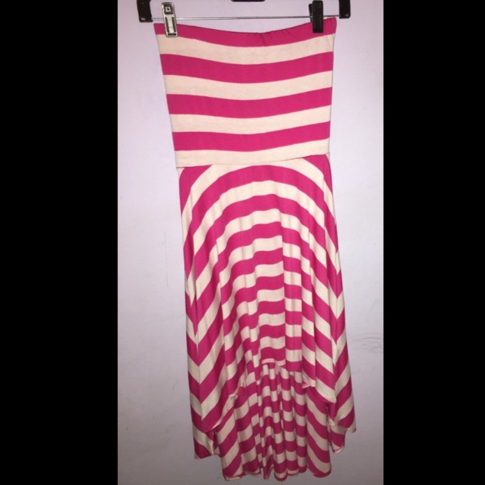 Cute pink and white strapless high-low dress