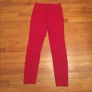 Red high waisted skinny jeans