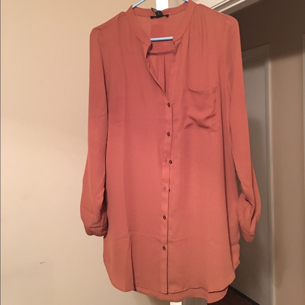 Burnt Orange long button down blouse
