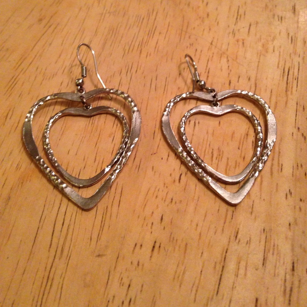 Silver toned heart earrings