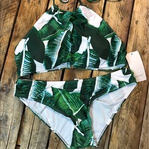 Palm Print Women's High Neck Bikini