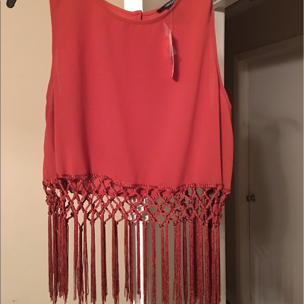Burnt Orange crochet bottom crop tank