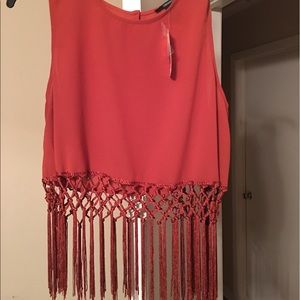 Burnt Orange crochet bottom crop tank