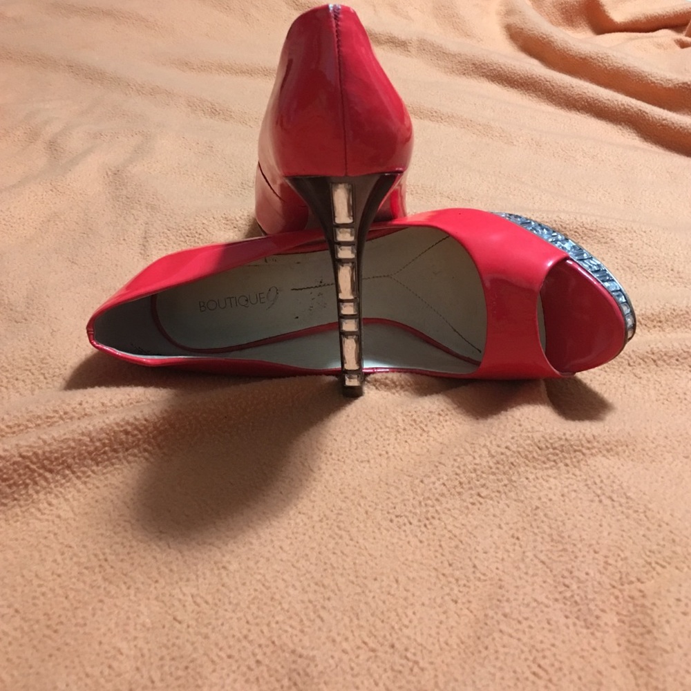 Bejeweled  patient leather orange heels