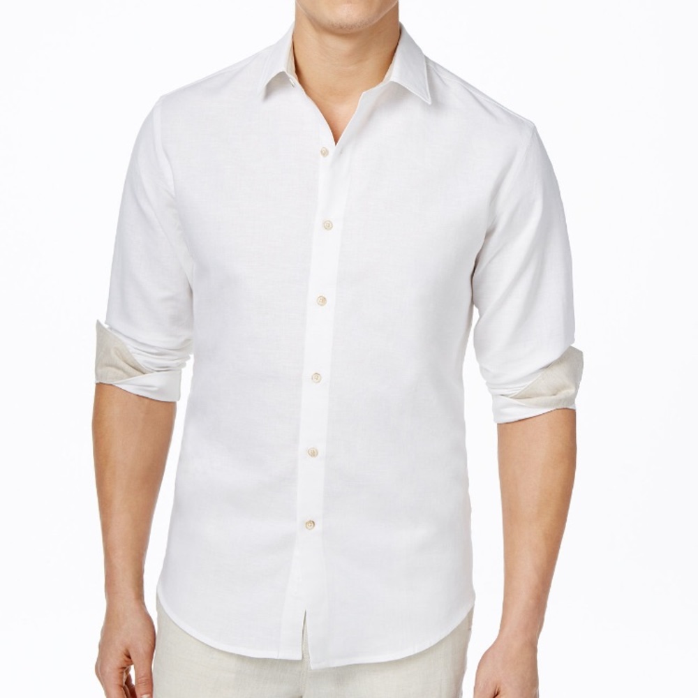 Tasso Elba men's solid linen long sleeve shirt