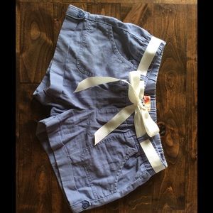 Periwinkle cotton shorts with ribbon belt
