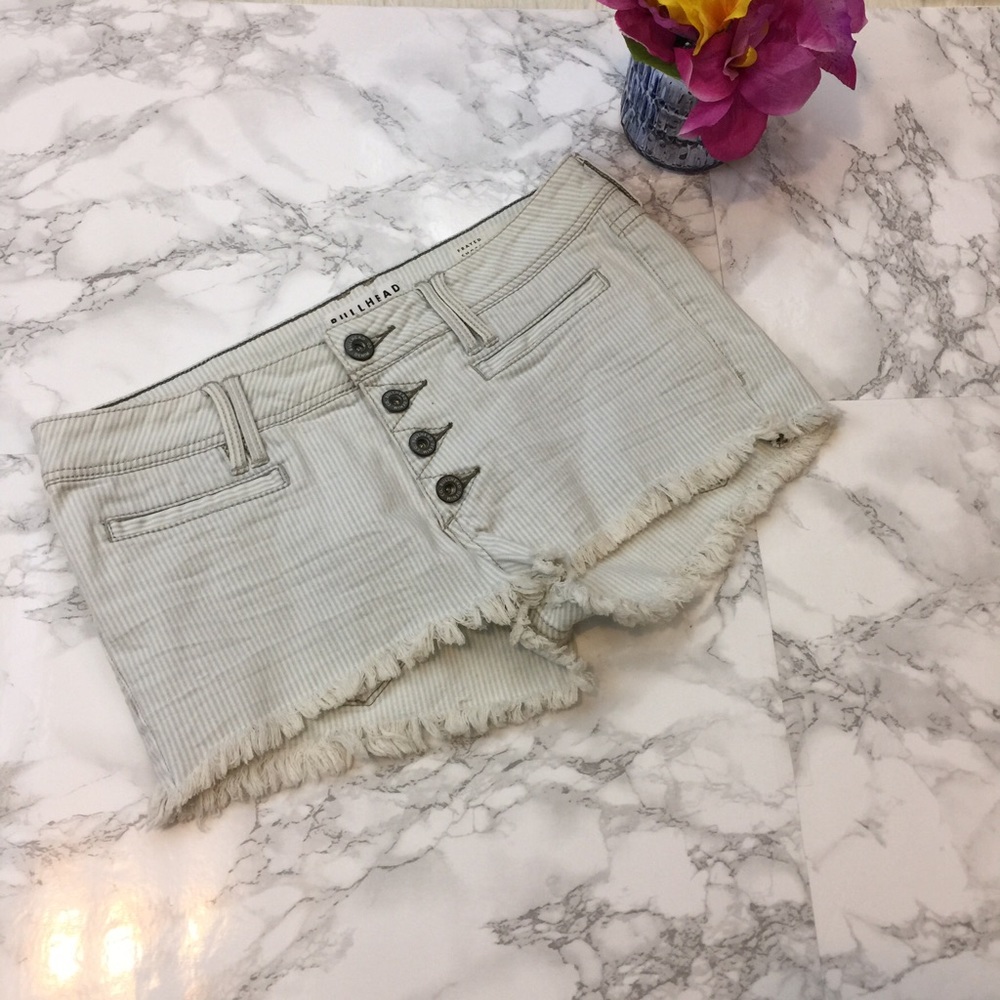 Bullhead Frayed Striped Denim Shorts