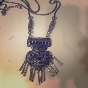 Long Silver and Black Necklace