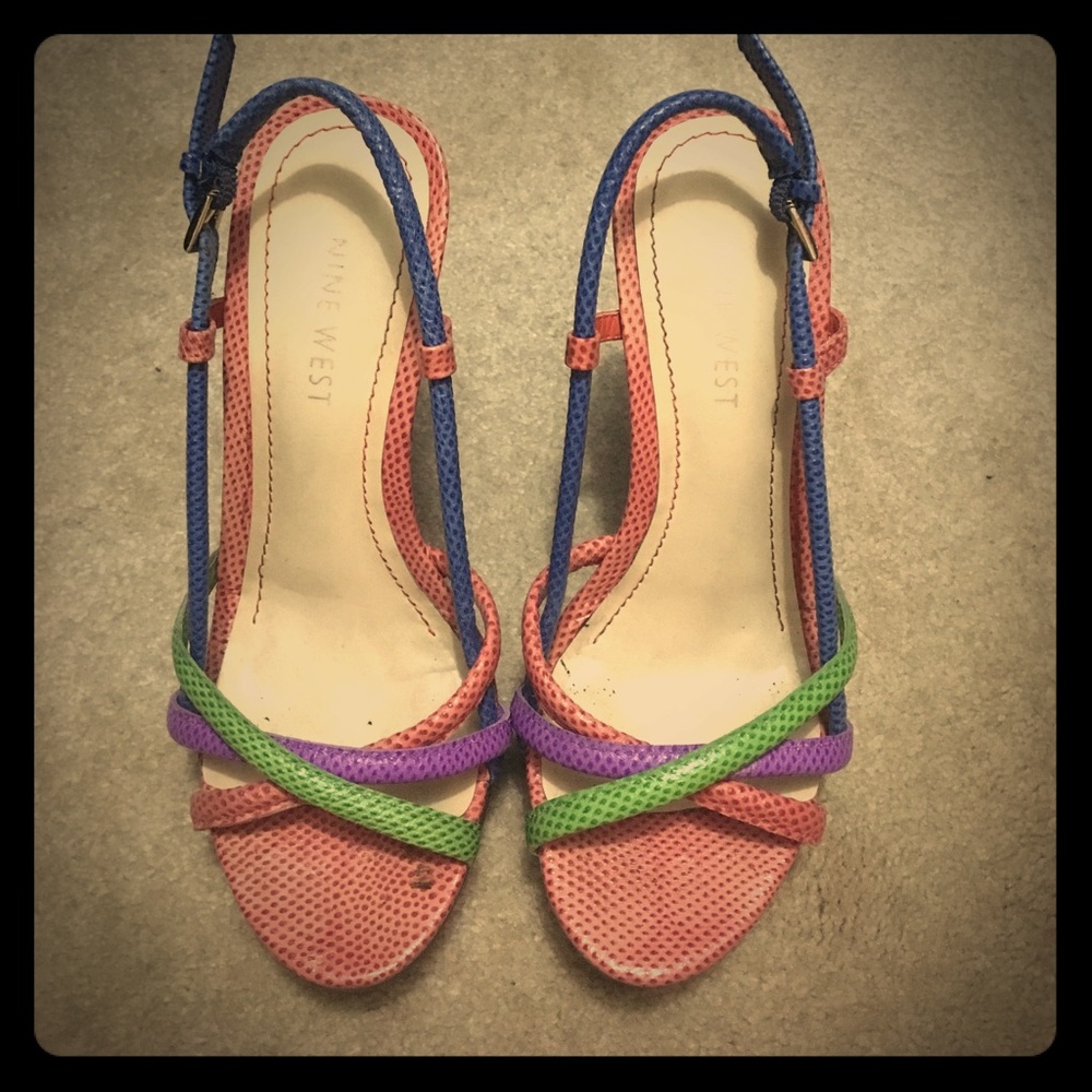 Multi-color strappy heels