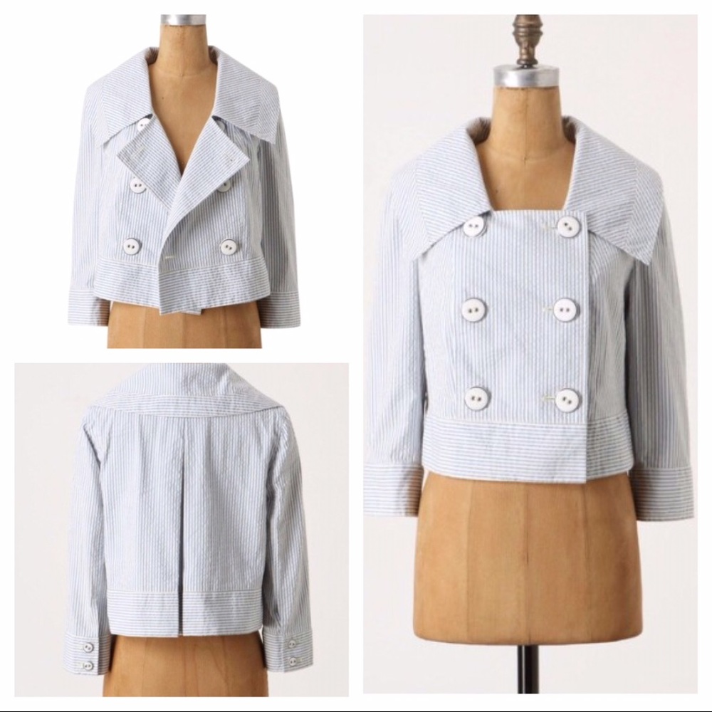 Anthro white/blue stripes jacket