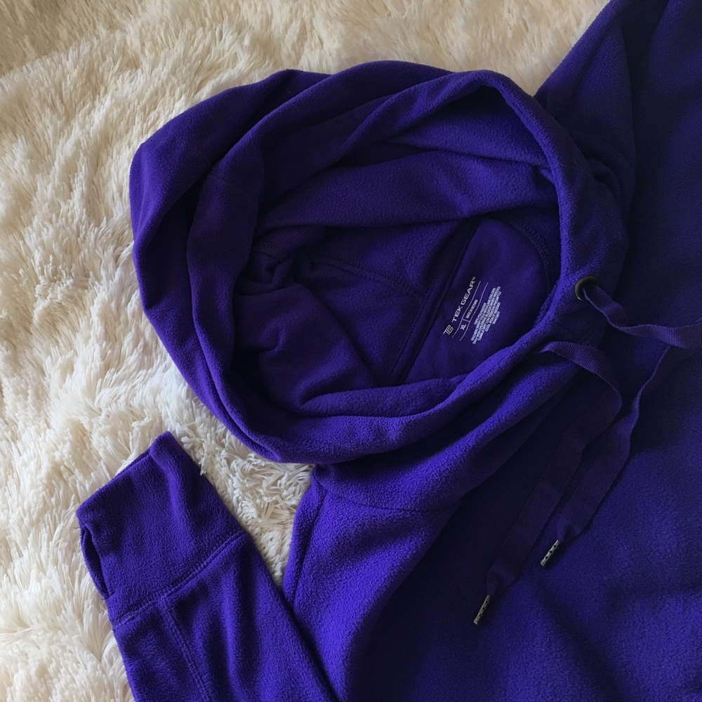 Purple Fleece Hoodie Sweater with Thumb Holes