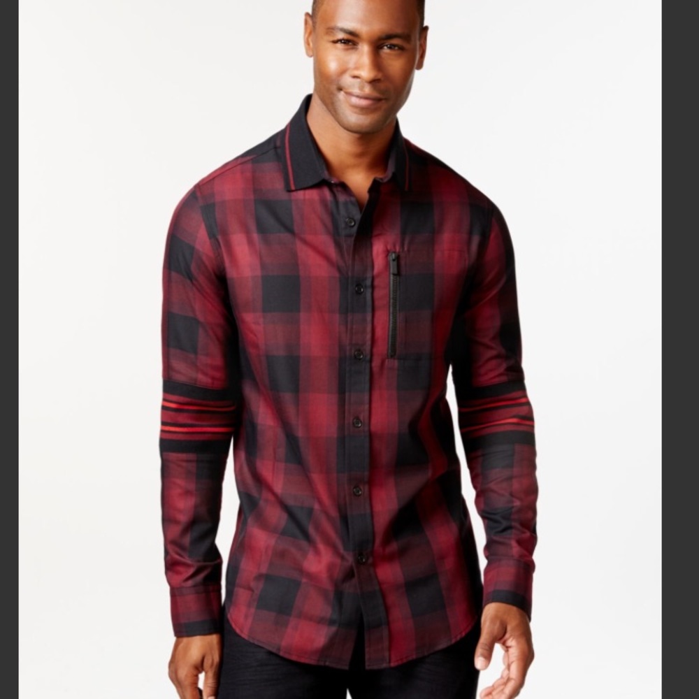 sean john men's athletic fit buffalo plaid shirt