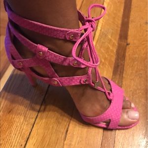 Pink Vince Camuto genuine suede tie up sandals