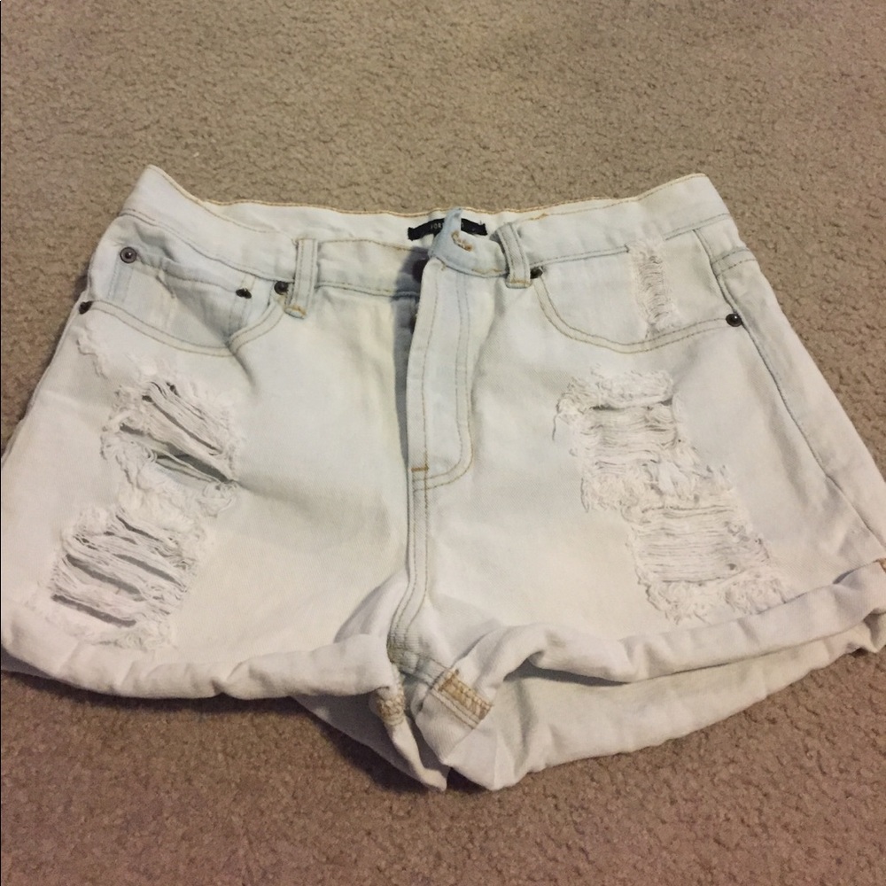 High waisted distressed jean shorts