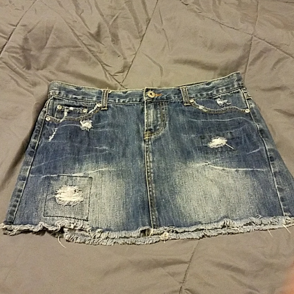 Distressed Denim Skirt