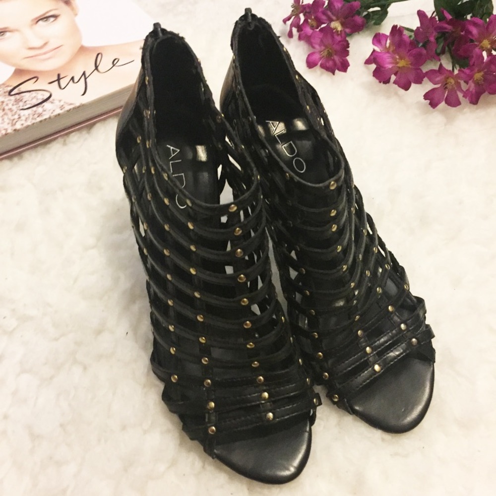 Aldo Caged Black Leather Heel