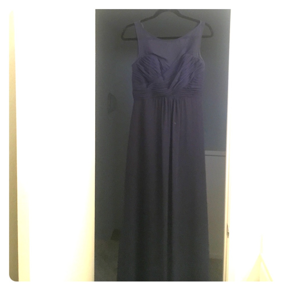 Full length navy high neck dress