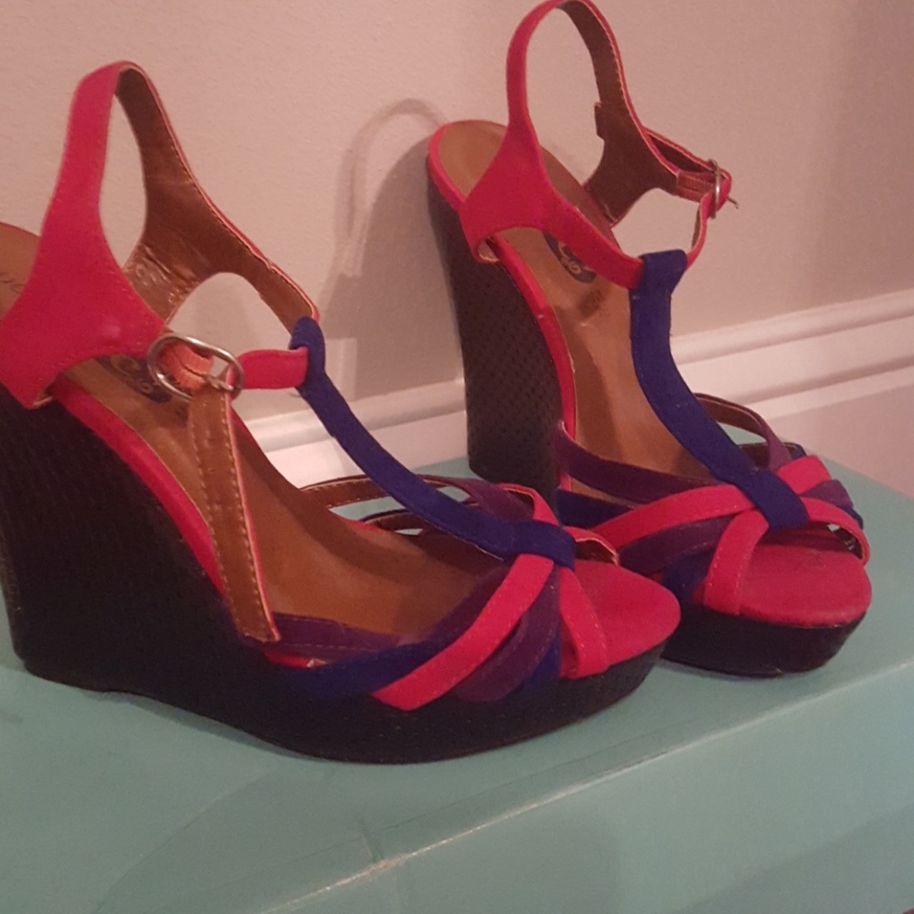 Colorful wedge shoes never worn fun colors