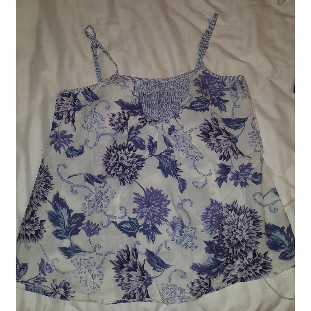 White with blue flowers tank top