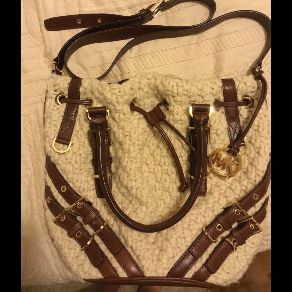 MK Milo wool crochet & leather purse