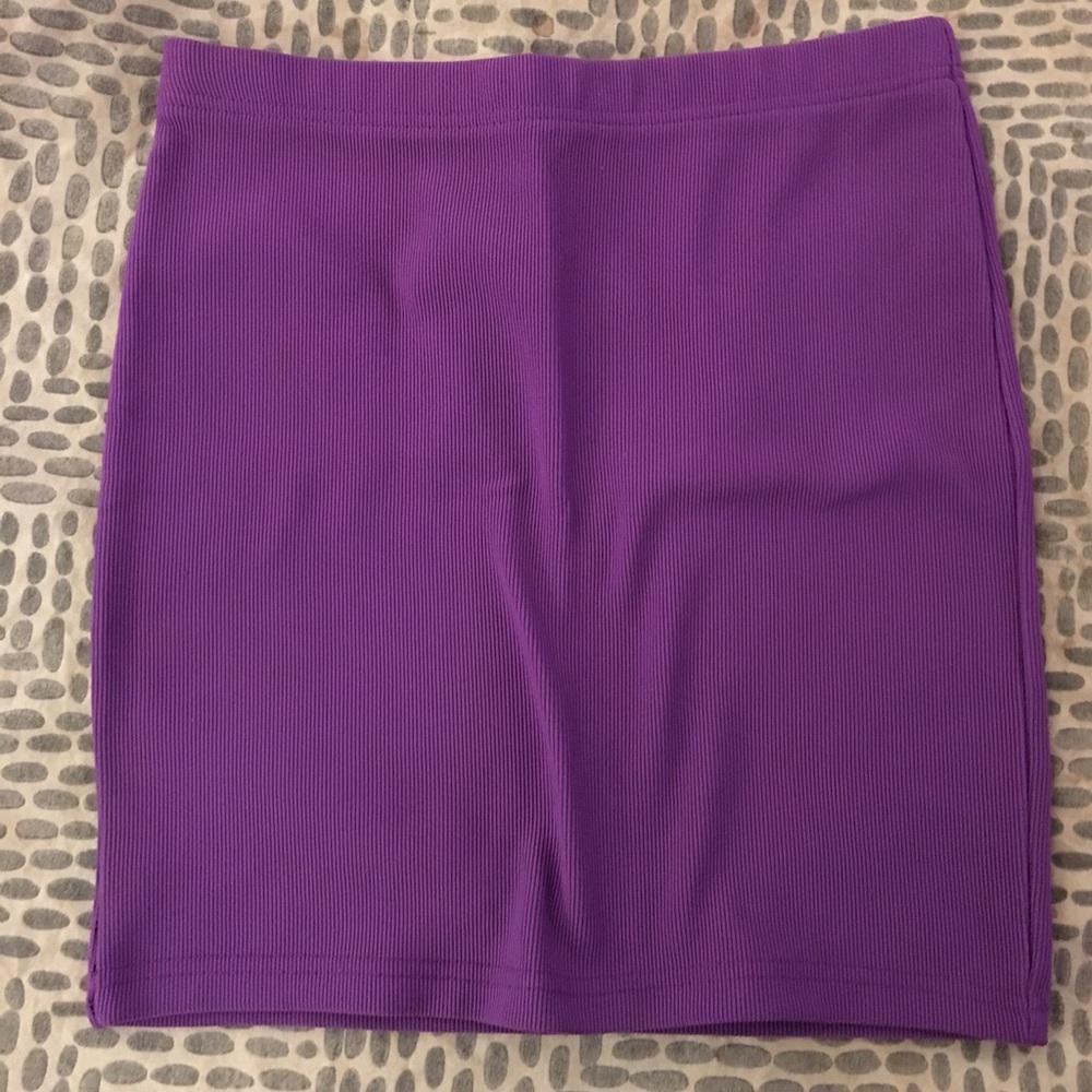 Purple Ribbed Pencil Skirt