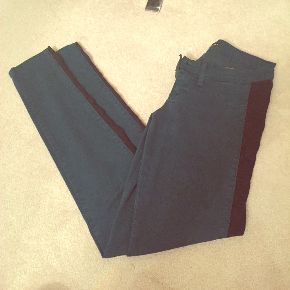 Deep aqua/jean colored jeans with black side panel
