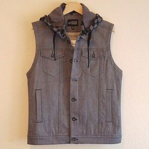 NWT MENS TWILL JEAN VEST W/HOOD
