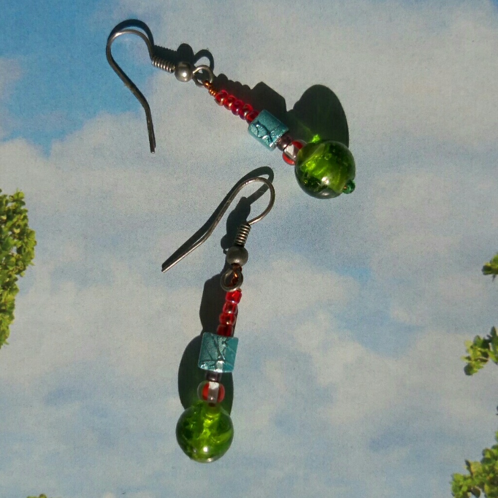 Free w Purchase Blue Red Green Glass Earrings