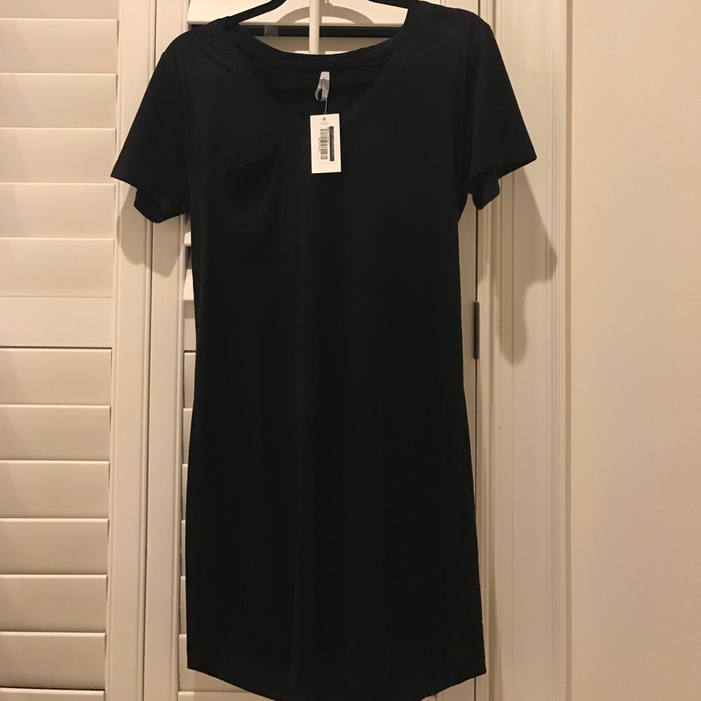 Black Suede Pocket T-Shirt Dress
