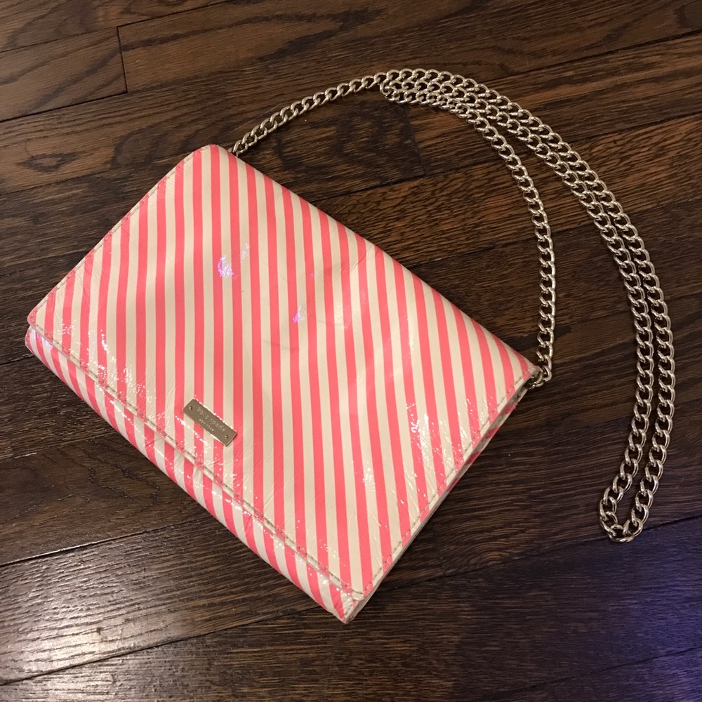 Kate Spade pink and white striped crossbody bag