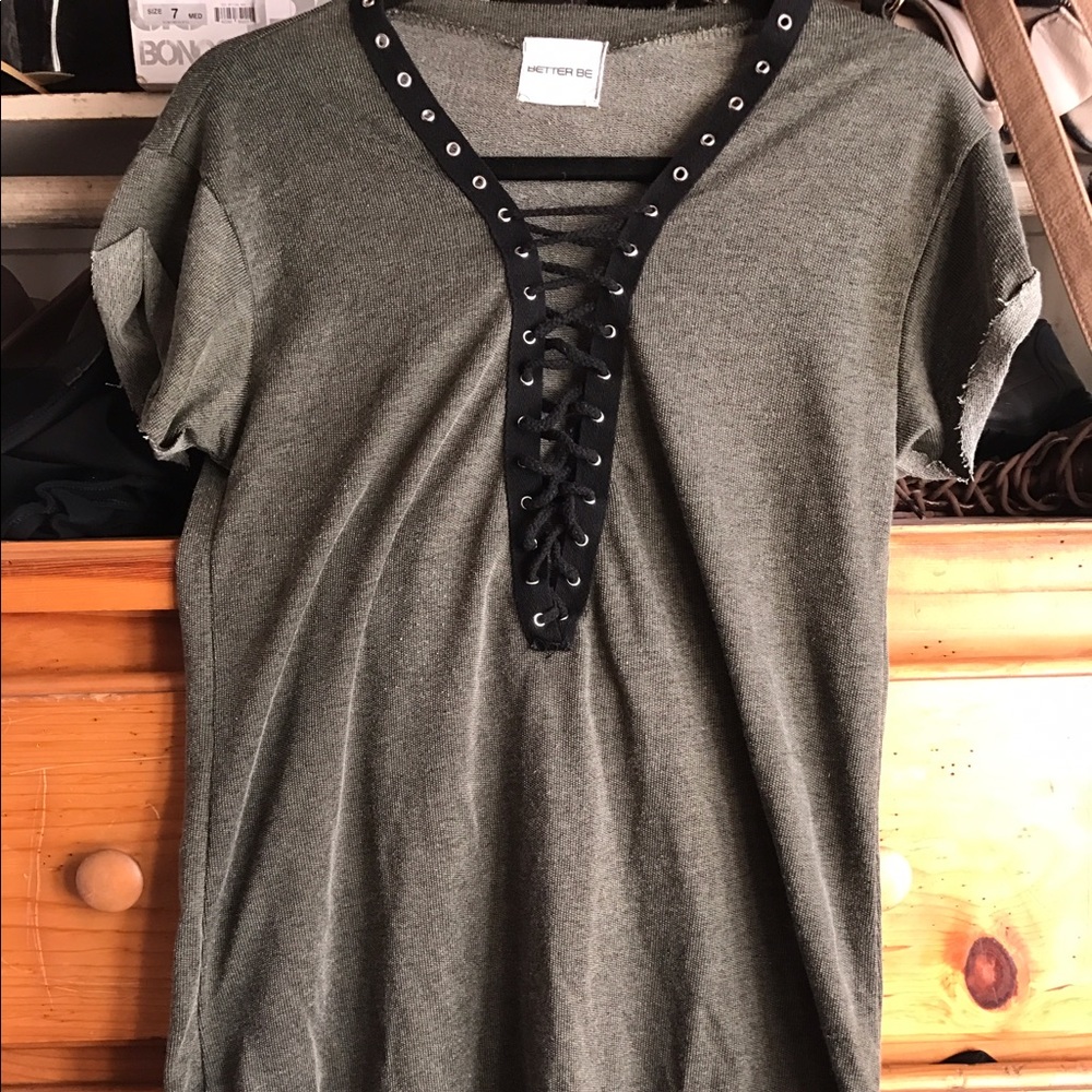 Criss cross olive green top