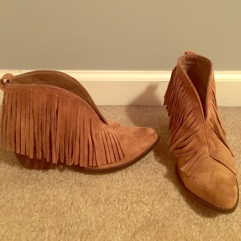 Free People Tan Suede Matisse Fringe Booties