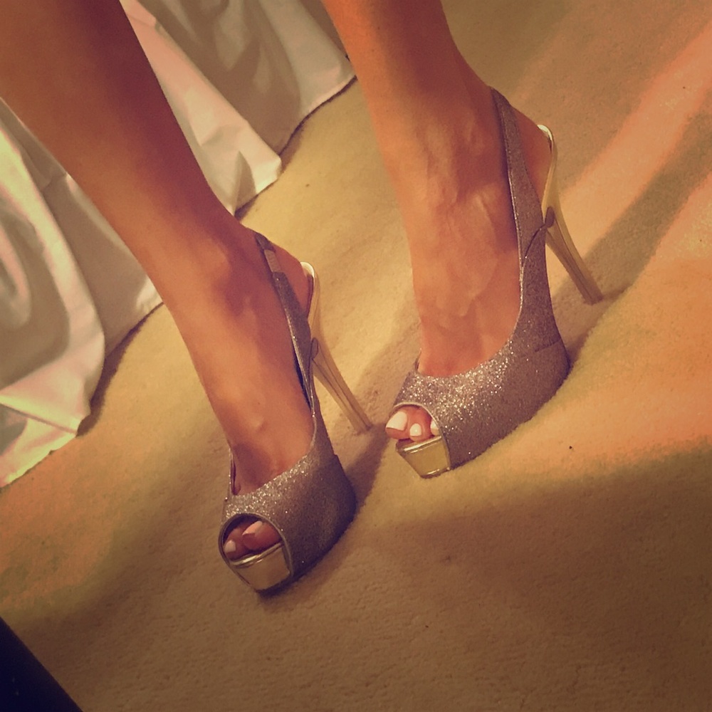 Guess Glitter Platform Peep-toe Heels