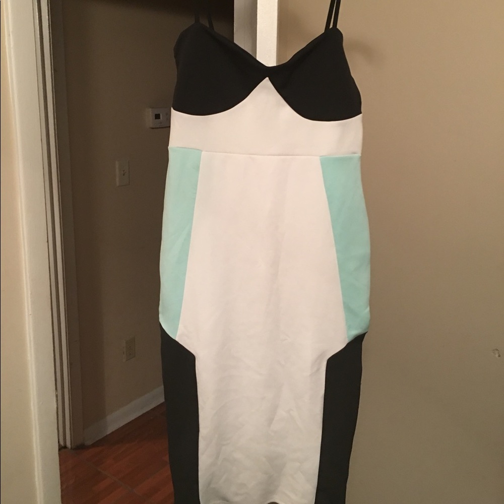 Black, light blue and white dress