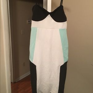 Black, light blue and white dress