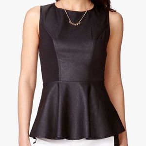 Black faux leather peplum top