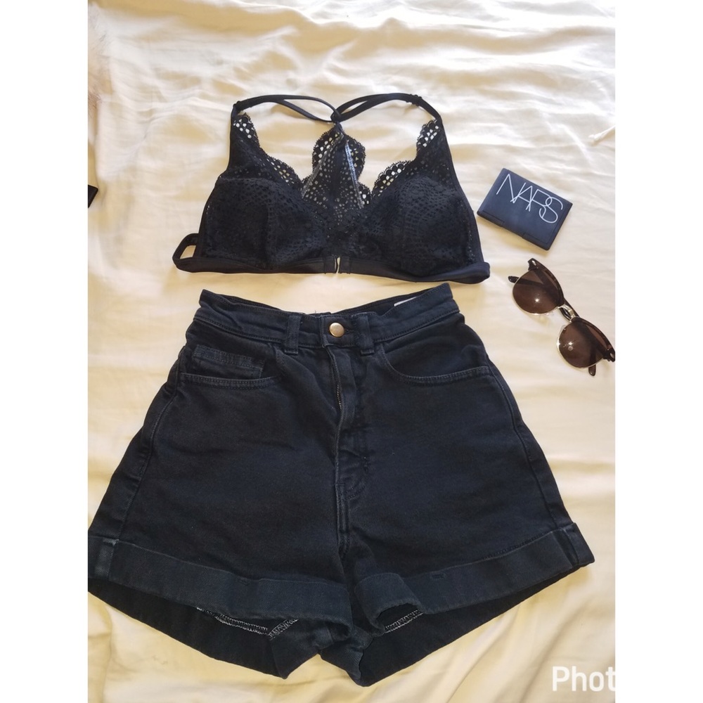 American Apparel Black Denim High Rise Shorts