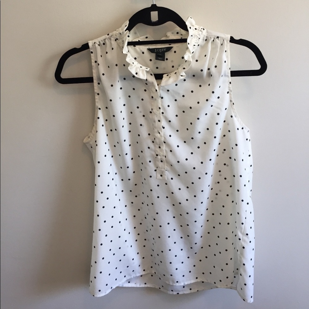 Jcrew factory polka dot sleeveless ruffle neck top