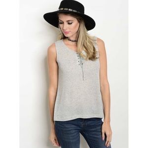 ✨NEW‼️GREY/ FRONT LACE -UP /TANK TOP✨