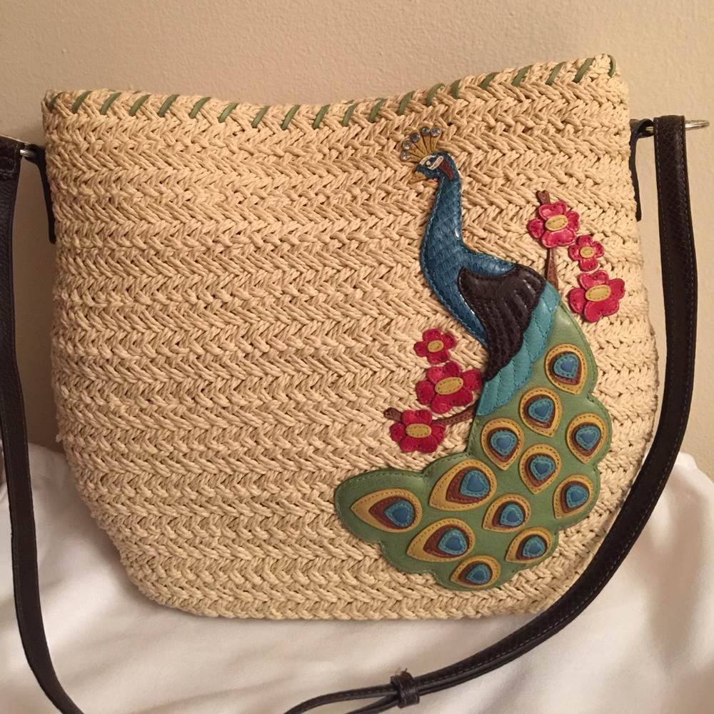 Brighton peacock straw handbag