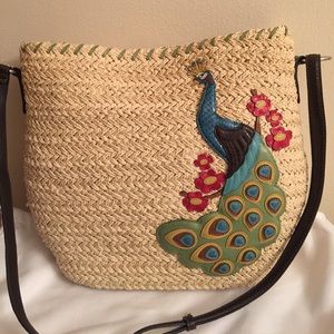 Brighton peacock straw handbag