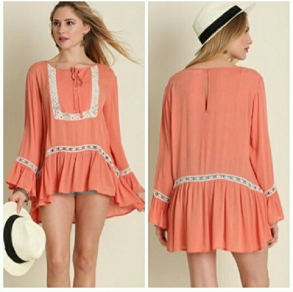 Crochet Bell sleeve Boho Tunic new with tag
