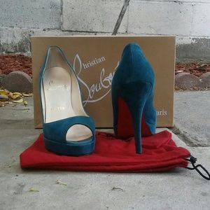 Christian Louboutin Suede Open Toe Pump