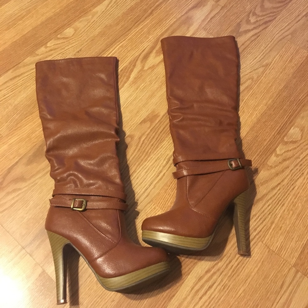 Camel color knee high boots