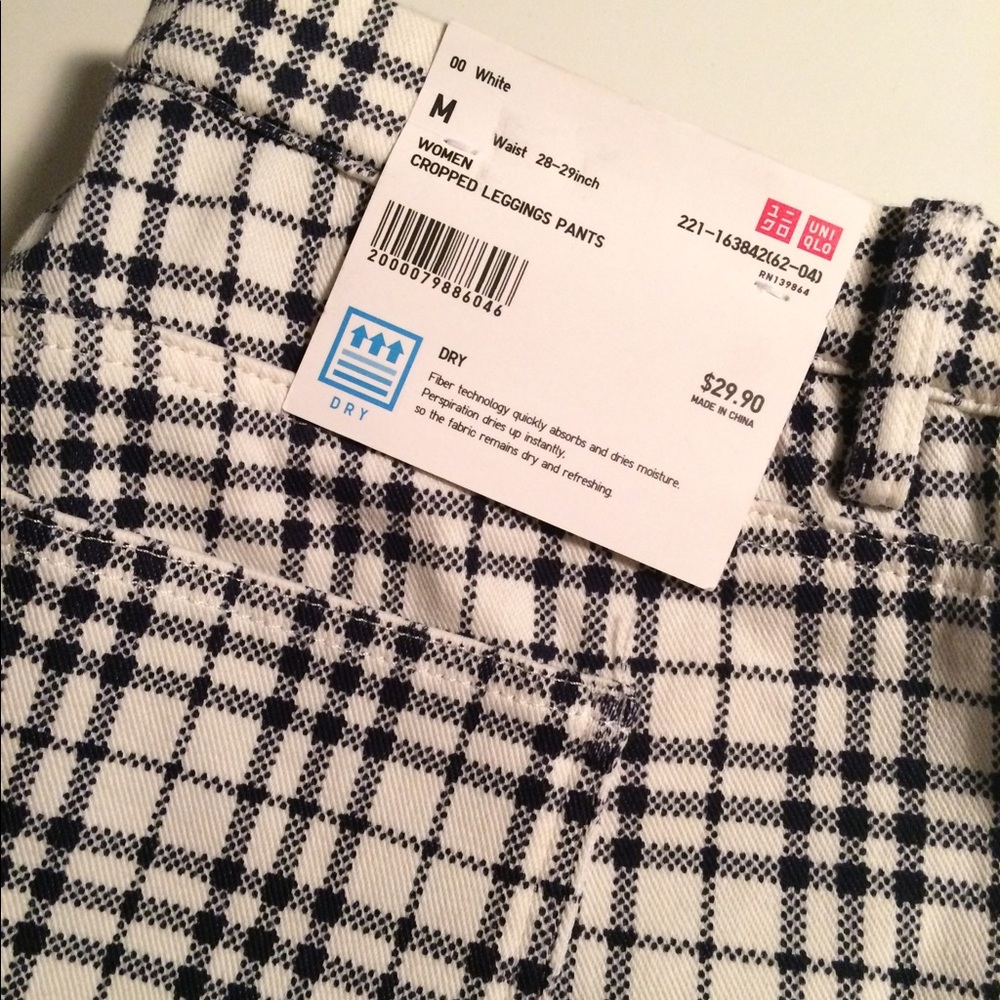 Cropped white / navy plaid legging pants - Picture 2 of 3