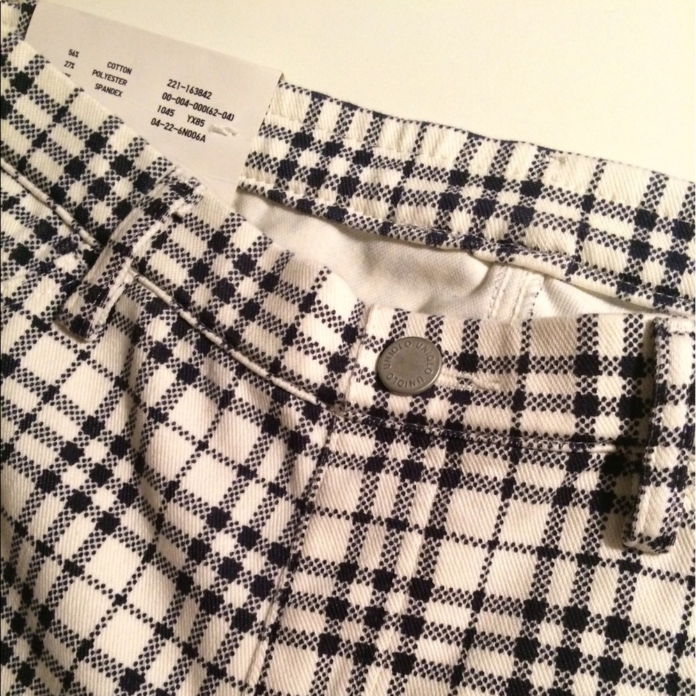 Cropped white / navy plaid legging pants - Picture 3 of 3